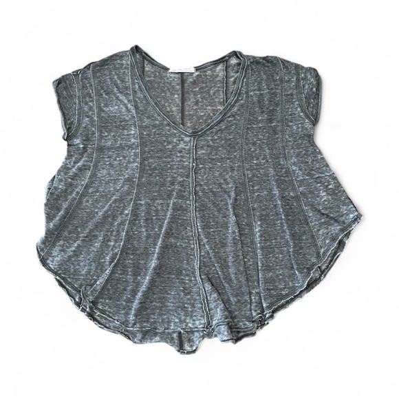 Free People - We The Free - Sammie Tee Gray V-Neck Boho Distressed Grunge Sz XS - Picture 2 of 9
